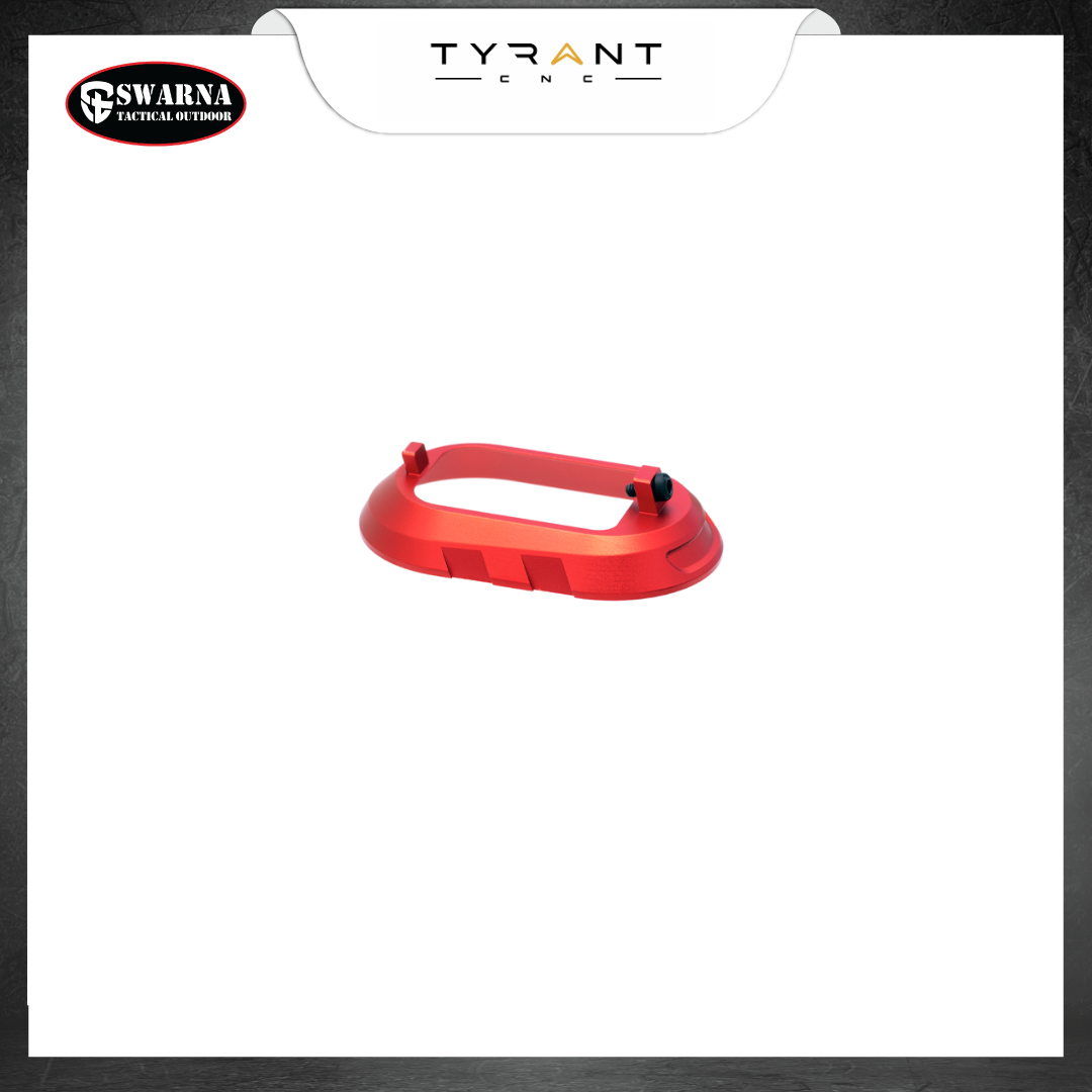 Tyrant Designs Sig Sauer P320 Extended Magazine Well - Red w/Gold Screw